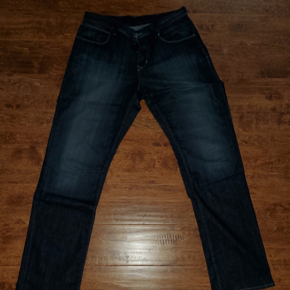 Hudson mens dark denim jeans with stone white wash